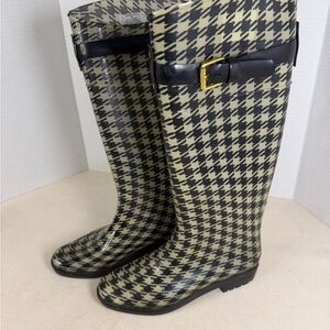 Ralph Lauren Women's 6B Rubber Rain Boots Rossalyn II Checkered Knee High
